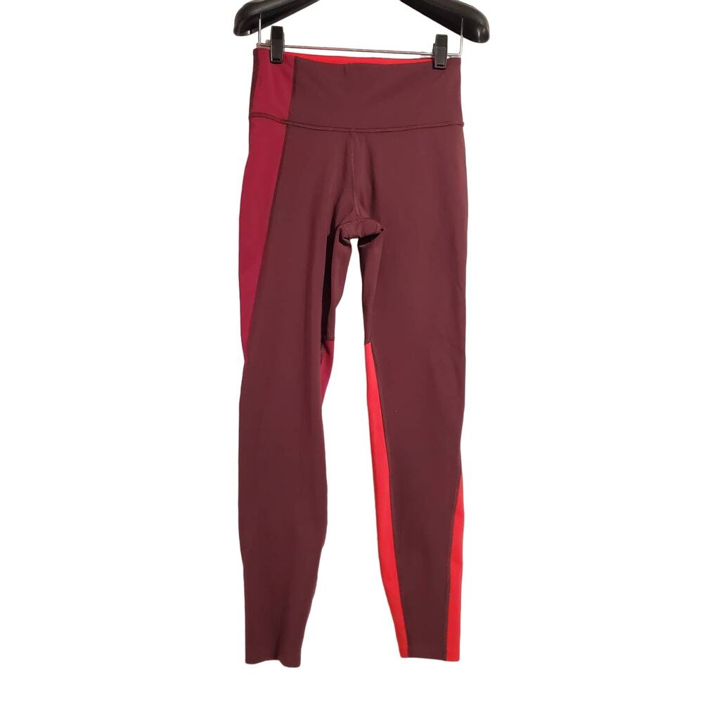 Athleta Asym Colorblock Tights Women's XS Red 7/8 Plush SuperSonic Activewear